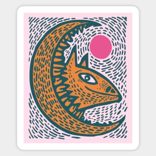 Crescent Moon Bat Linocut Art | Kids Halloween Sticker